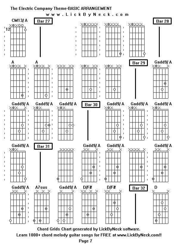 Chord Grids Chart of chord melody fingerstyle guitar song-The Electric Company Theme-BASIC ARRANGEMENT,generated by LickByNeck software.